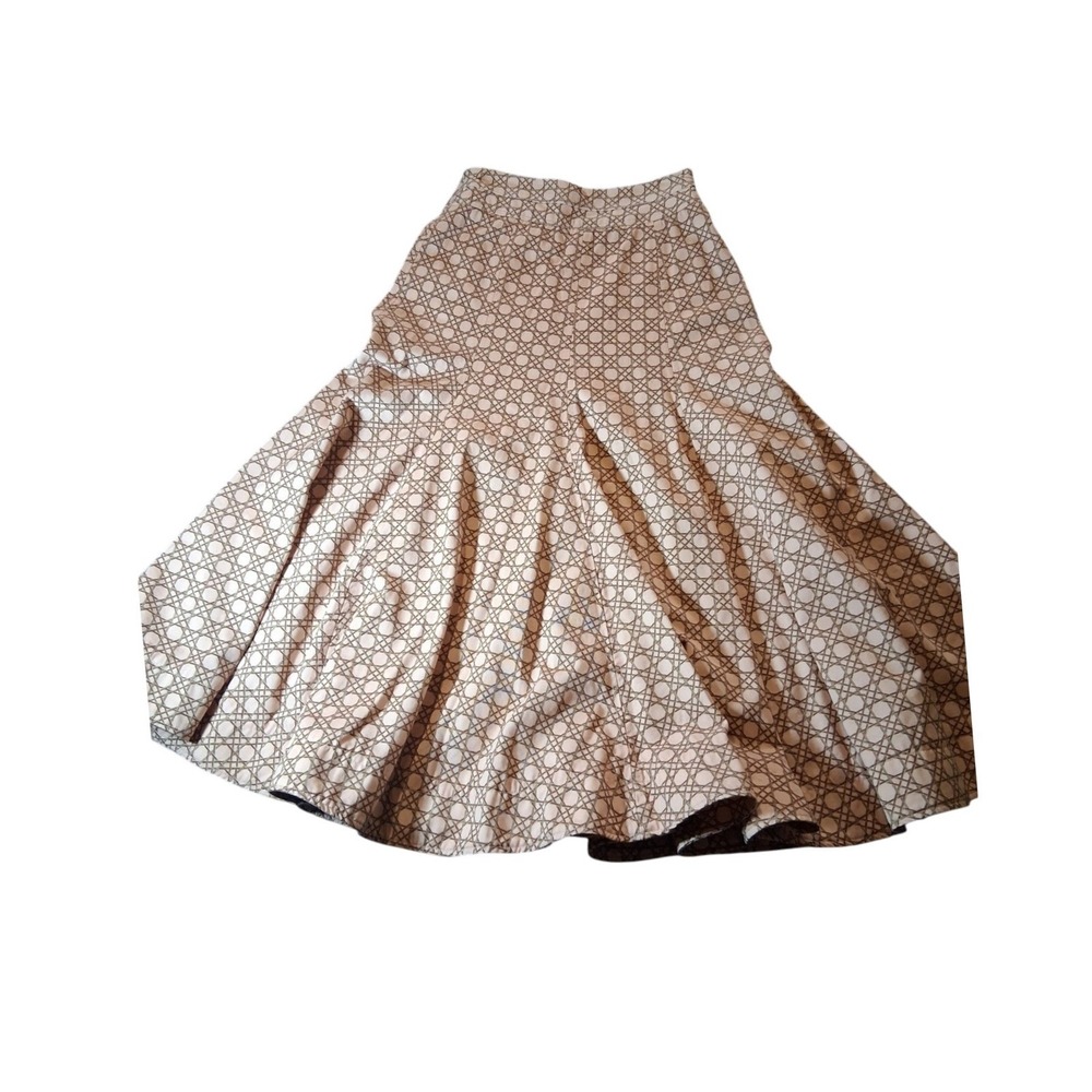 Tuckernuck Petal Cane Print Midi Skirt Tan Cream High Waist Paneled Flare Size 0